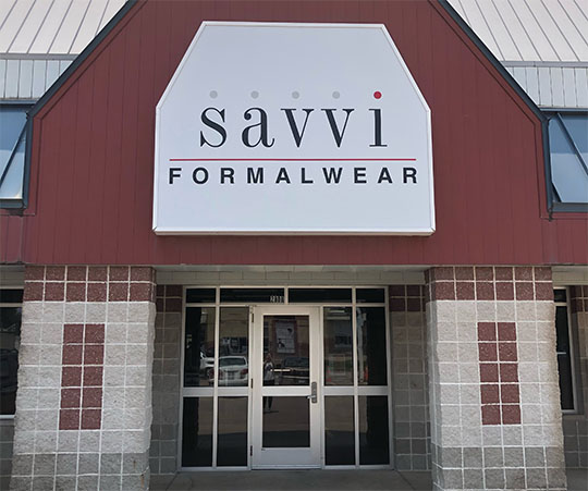 Savvi Formalwear Quincy location storefront